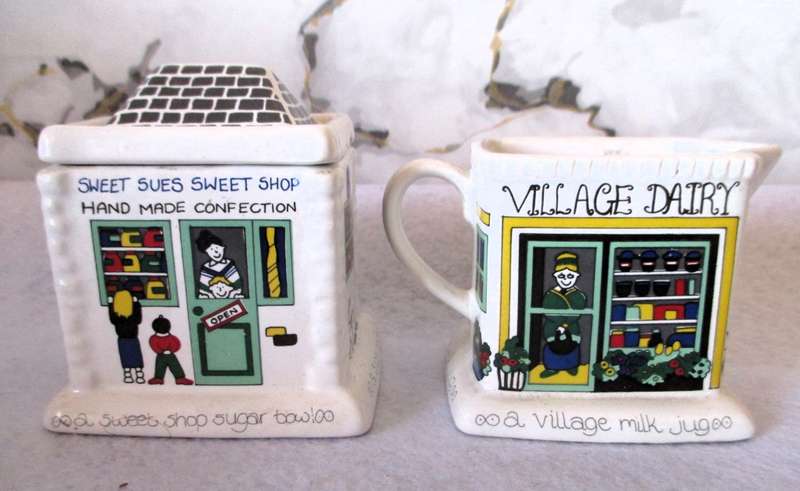 Wade England English Life Sweet Shop Sugar Bowl & Village Dairy Cream Pitcher. See Photo for scale.