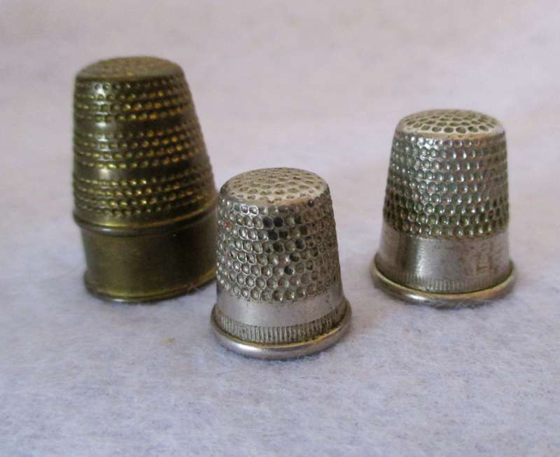 Lot of 3 Vintage Thimbles, No 5 and 7. Copper one unnumbered.