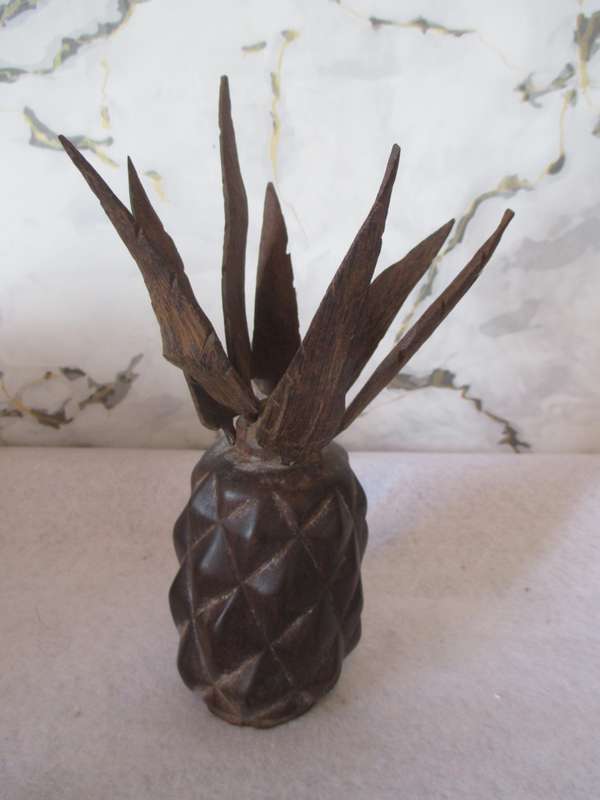 Vintage Vintage Carved Wood Pineapple With Removable Wooden Skewers - Mid Century