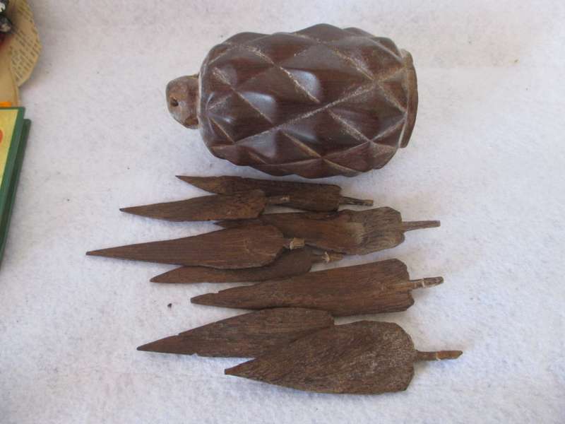 Vintage Vintage Carved Wood Pineapple With Removable Wooden Skewers - Mid Century