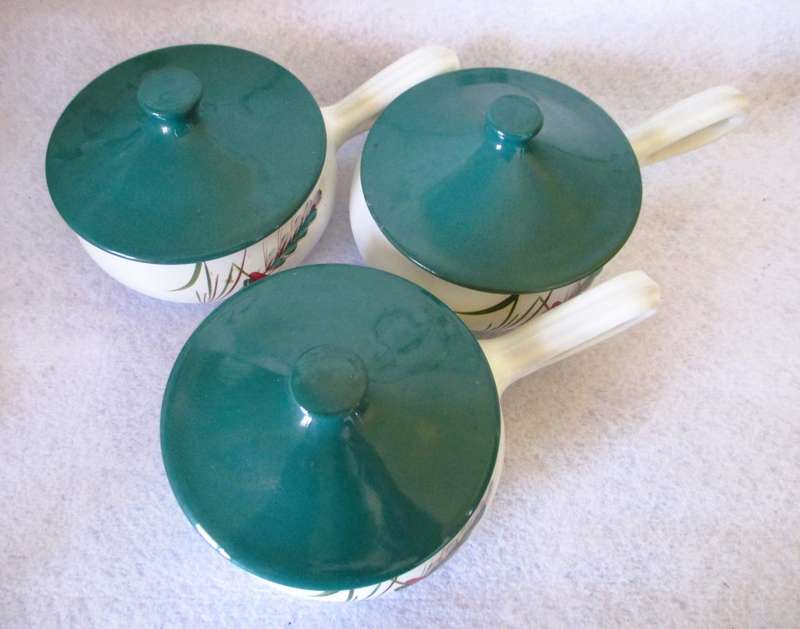 3 x Vintage Denby `Green Wheat` Individual Casserole / Soup bean by Albert Colledge
