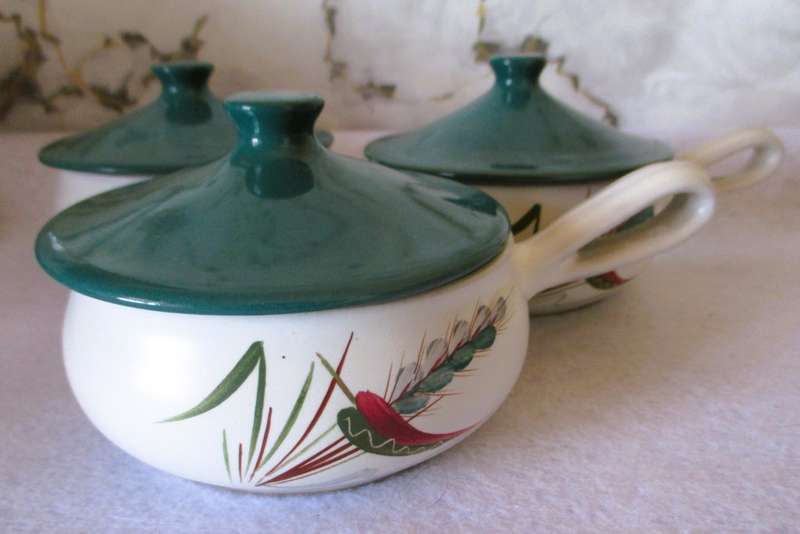3 x Vintage Denby `Green Wheat` Individual Casserole / Soup bean by Albert Colledge