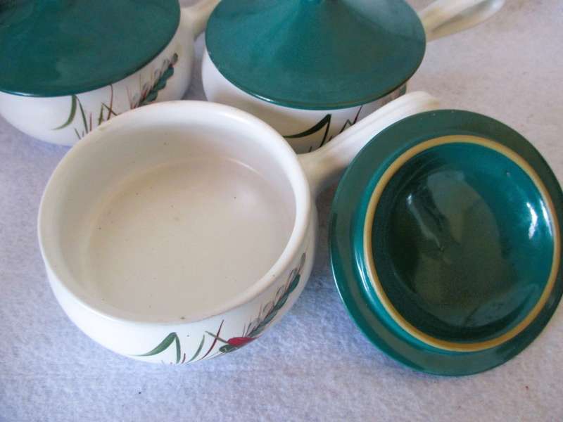 3 x Vintage Denby `Green Wheat` Individual Casserole / Soup bean by Albert Colledge