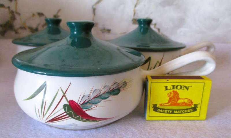 3 x Vintage Denby `Green Wheat` Individual Casserole / Soup bean by Albert Colledge