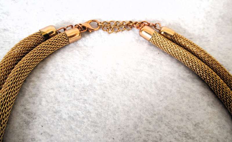 Stylish 2 Strand Layered Mesh with Metal Tunnel Beads Necklace in Rose Gold Tone - 55cm
