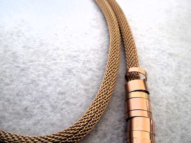 Stylish 2 Strand Layered Mesh with Metal Tunnel Beads Necklace in Rose Gold Tone - 55cm