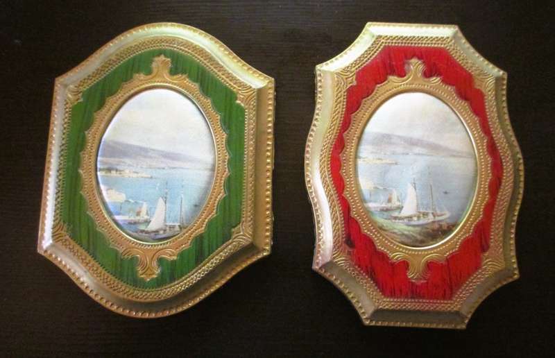 2 Vintage Hong Kong plastic victorian style frames - wall decor red & green -gold. 160mm.
