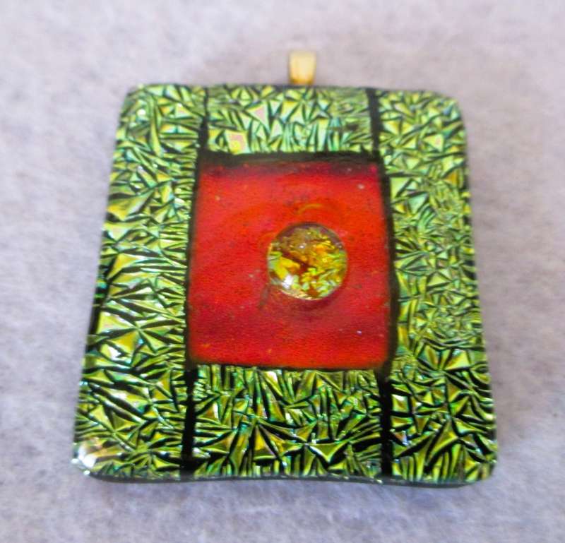 SALE R25 -Fused Dichroic Glass Pendant. 40x35mm. Lovely item.