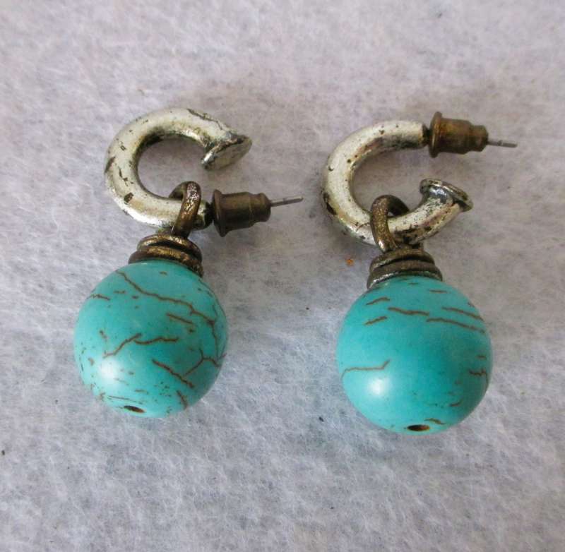 Boho Chic Blue Turquoise Ball Earrings,