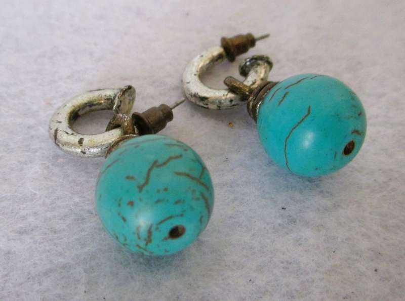 Boho Chic Blue Turquoise Ball Earrings,