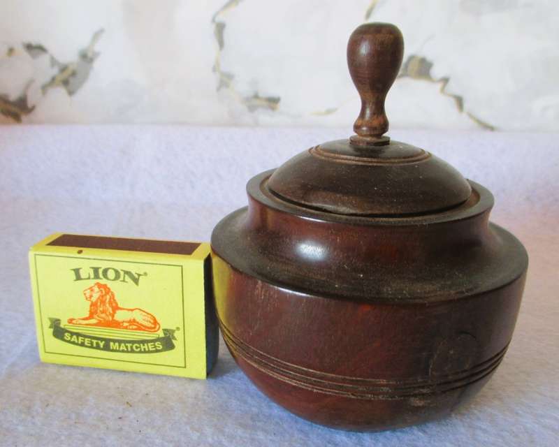 Early 20th Century, Small Wooden Tobacco Jar with lid. See photo for scale.