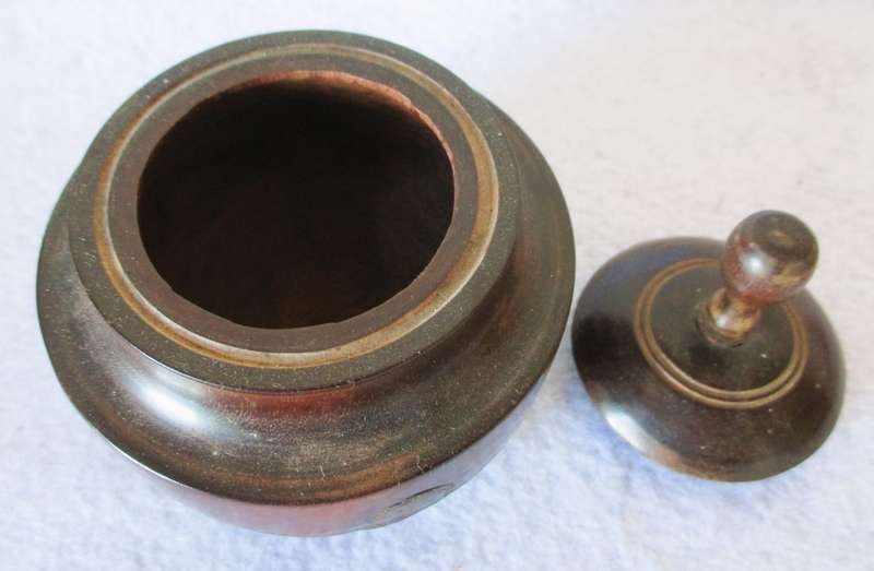 Early 20th Century, Small Wooden Tobacco Jar with lid. See photo for scale.