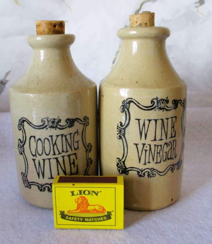 Vintage Pearsons of Chesterfield Stoneware Wine and Vinegar Cruet Set. 150mm high