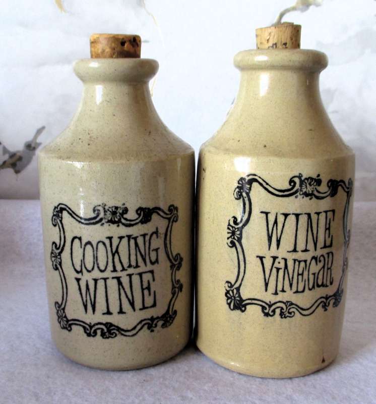 Vintage Pearsons of Chesterfield Stoneware Wine and Vinegar Cruet Set. 150mm high