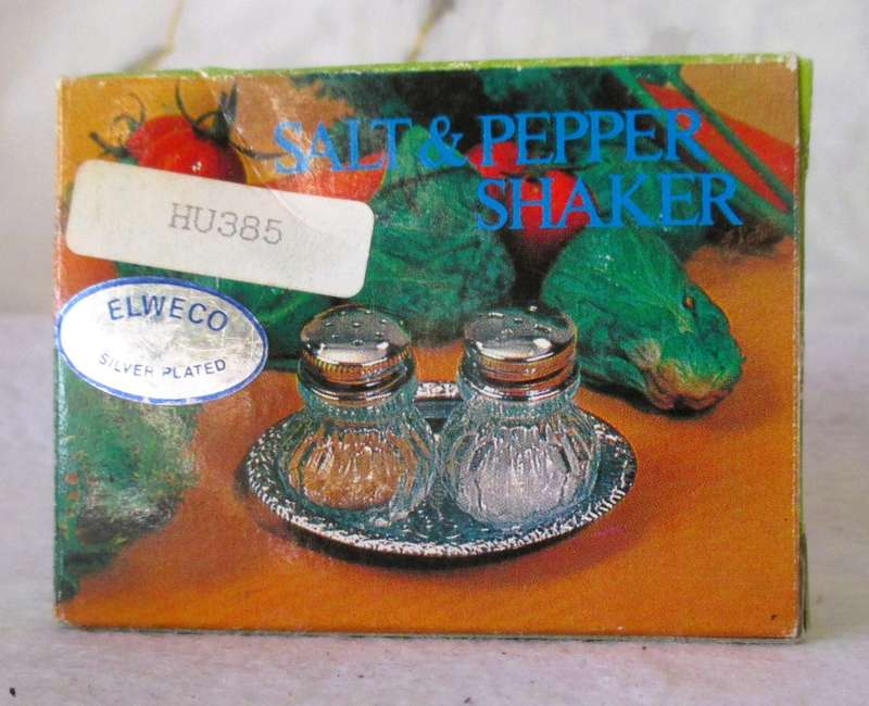Vintage Fairy Brand ELWECO Silver Plated Salt & Pepper Shakers with Tray in original packaging.