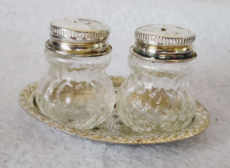 Vintage Fairy Brand ELWECO Silver Plated Salt & Pepper Shakers with Tray in original packaging.