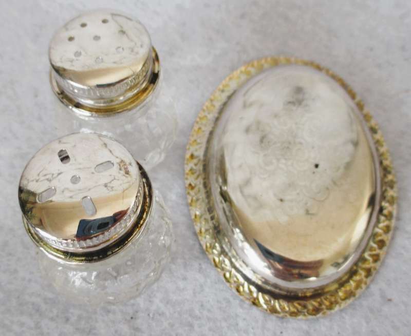 Vintage Fairy Brand ELWECO Silver Plated Salt & Pepper Shakers with Tray in original packaging.