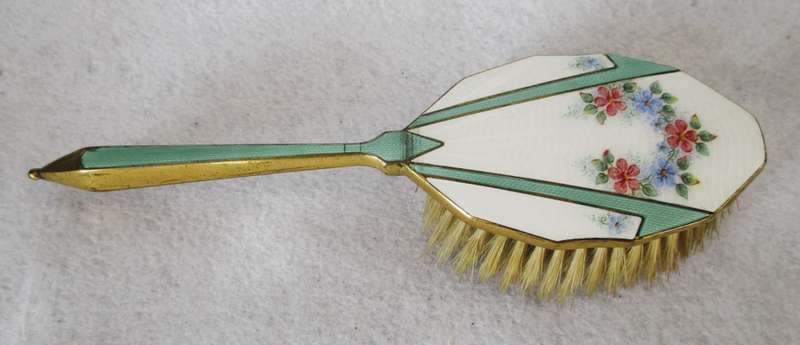 Vintage Enamel and Gold Toned Hair Brush. Striking item. 23 cm long. Good Condition.