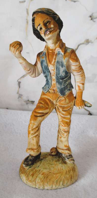 Antiques Resin Sculpture of a Man Holding Apple, Made in Italy. 200mm high,
