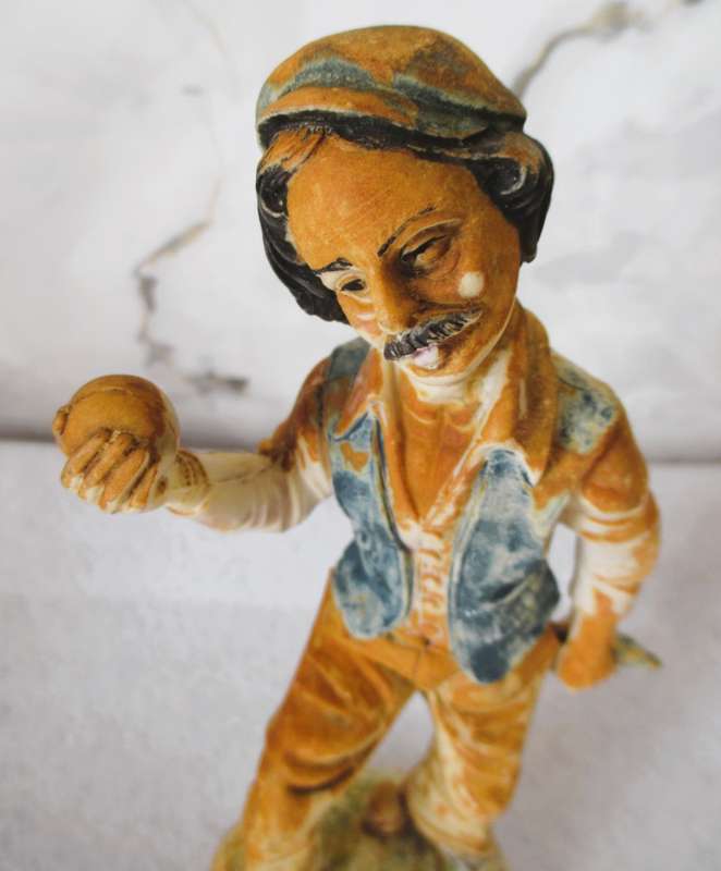 Antiques Resin Sculpture of a Man Holding Apple, Made in Italy. 200mm high,