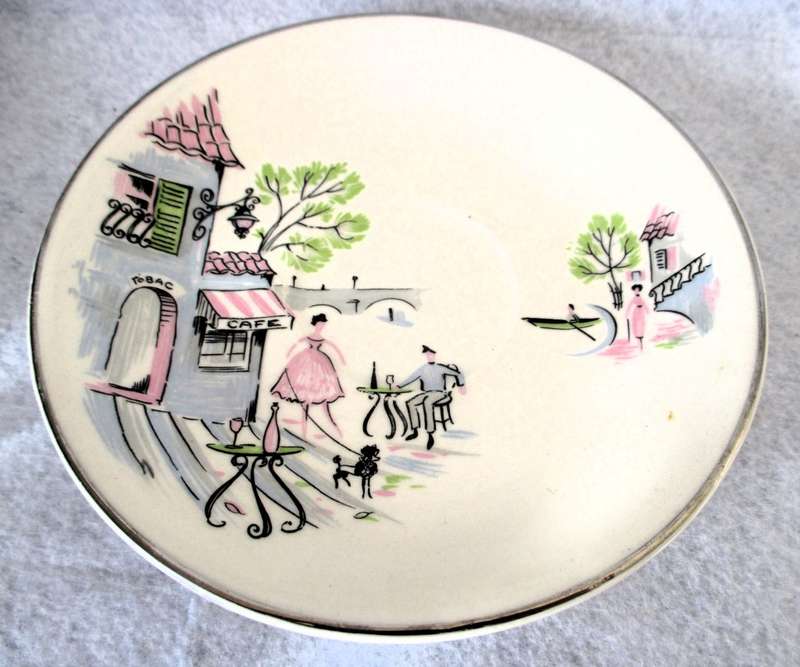 SALE R25 -Lot of 3 Vintage ALFRED MEAKIN `Down by The Seine` glow white Cafe Scene Saucers.