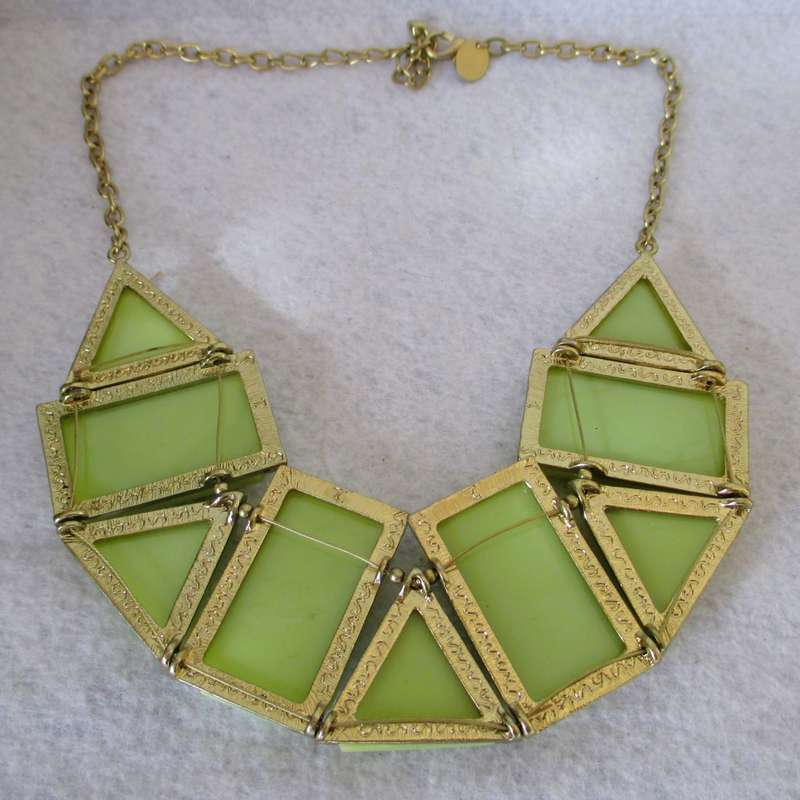 Icing Gold Tone Geometric Statement Necklace. mint green, Lovisa.
