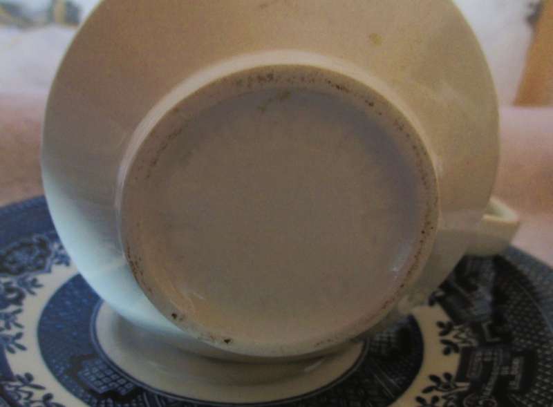 Blue Willow Fine English China Set of 2 Teacups Trio`s By Churchill England. Hairline crack, one cup