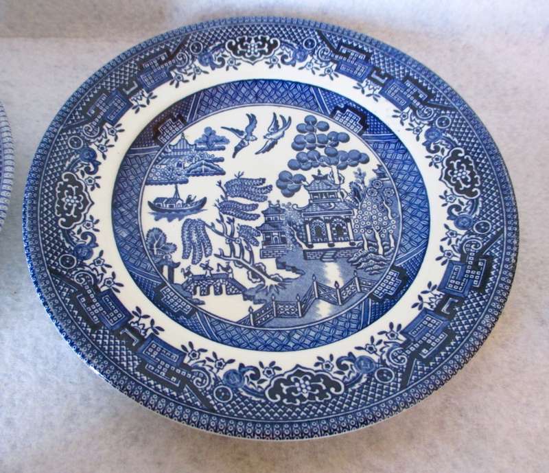 Blue Willow Fine English China Set of 2 Teacups Trio`s By Churchill England. Hairline crack, one cup