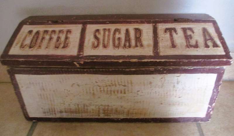 Vintage Country Kitchen Wood Coffee Sugar Tea tabel top Storage Box.  35x17x13cm