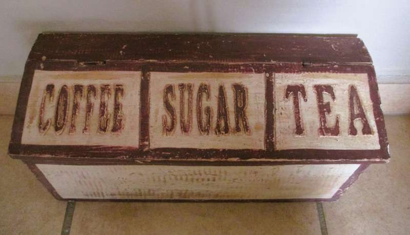 Vintage Country Kitchen Wood Coffee Sugar Tea tabel top Storage Box.  35x17x13cm
