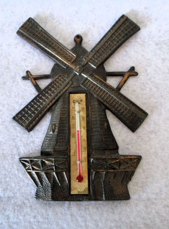 Vintage Copper Dutch Windmill thermometer.  14x10cm