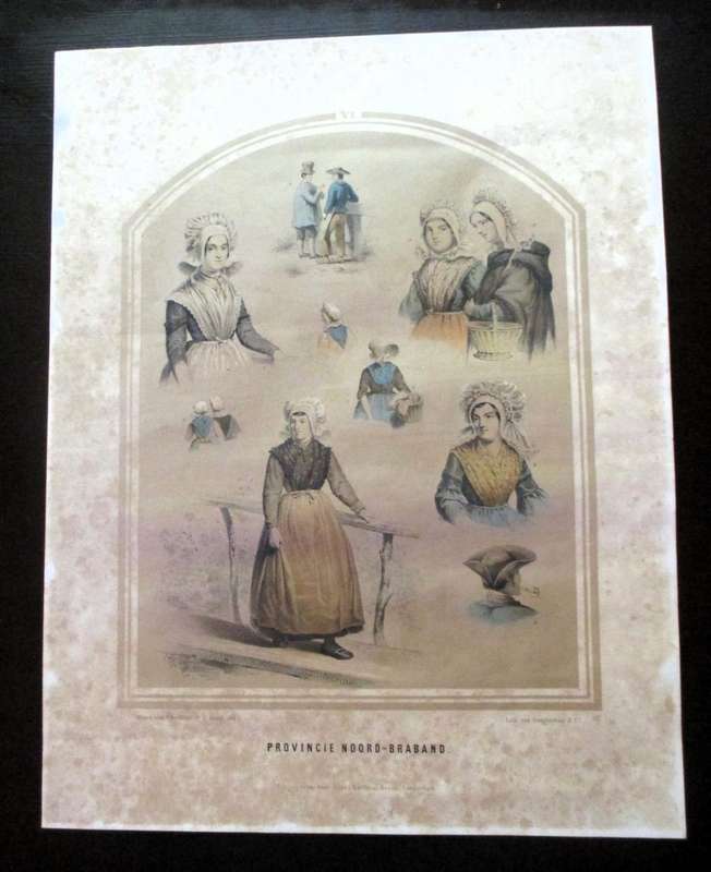 Antique Print Traditional costume of Noord-Brabant, 1857. Eiland Urk. 46x35cm