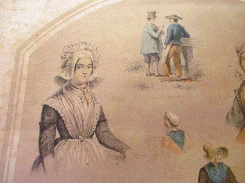 Antique Print Traditional costume of Noord-Brabant, 1857. Eiland Urk. 46x35cm
