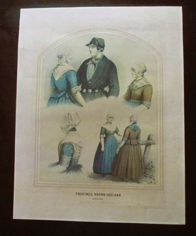 Antique Print Traditional costume of Noord-Brabant, 1857. Eiland Urk. 46x35cm