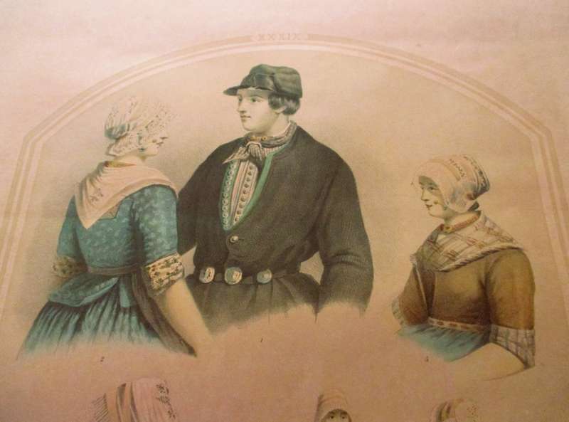 Antique Print Traditional costume of Noord-Brabant, 1857. Eiland Urk. 46x35cm