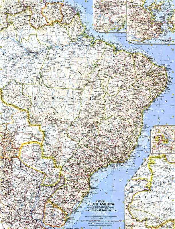 1962 Eastern South America Map. National Geographic. 61x48cm