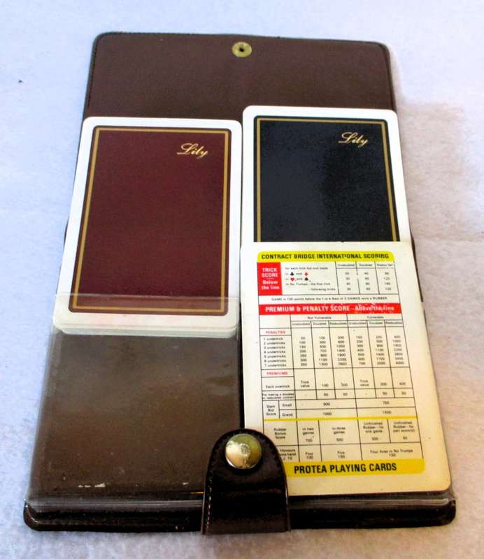 Vintage Protea Bridge Playing Cards 2 Decks in Leather Holder