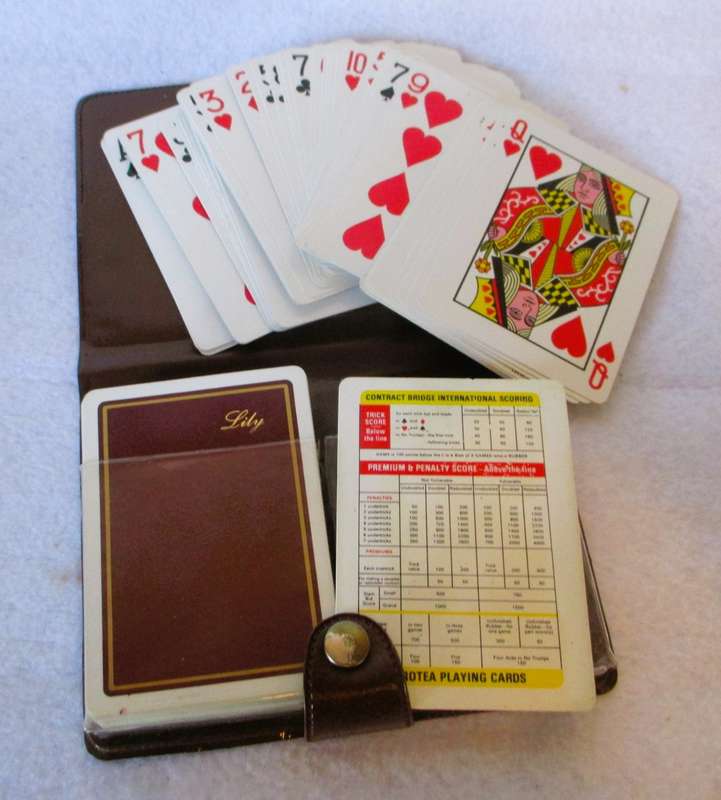 Vintage Protea Bridge Playing Cards 2 Decks in Leather Holder