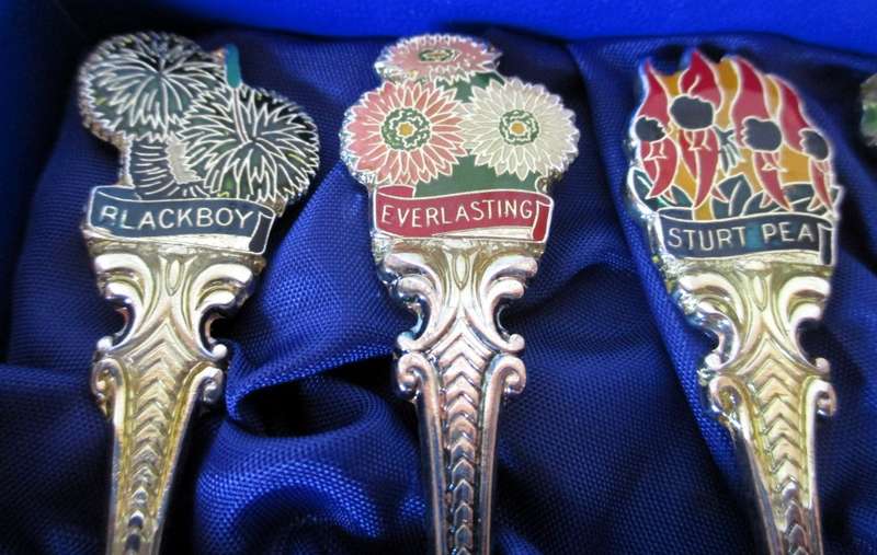 Western Australia Wildflowers set of 6 spoons. Vintage silver plate set. Made in NZ.