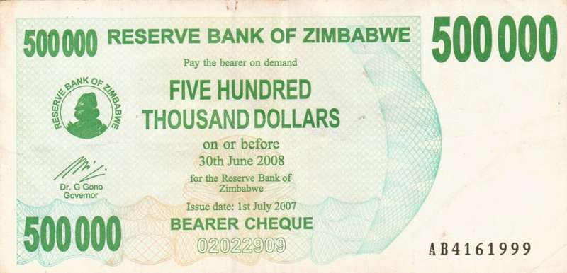 500 000 Dollars ZIMBABWE 2007  Banknote. As per scan.