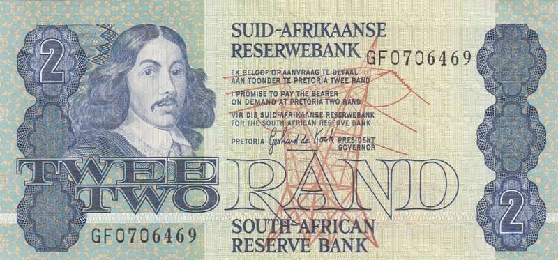 1989 South Africa Two Rand Banknote. As per scan. UNC