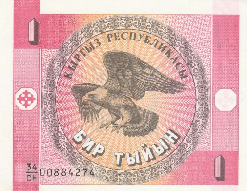 1993 Kyrgyzstan 1 Tyiyin banknote in UNC condition.