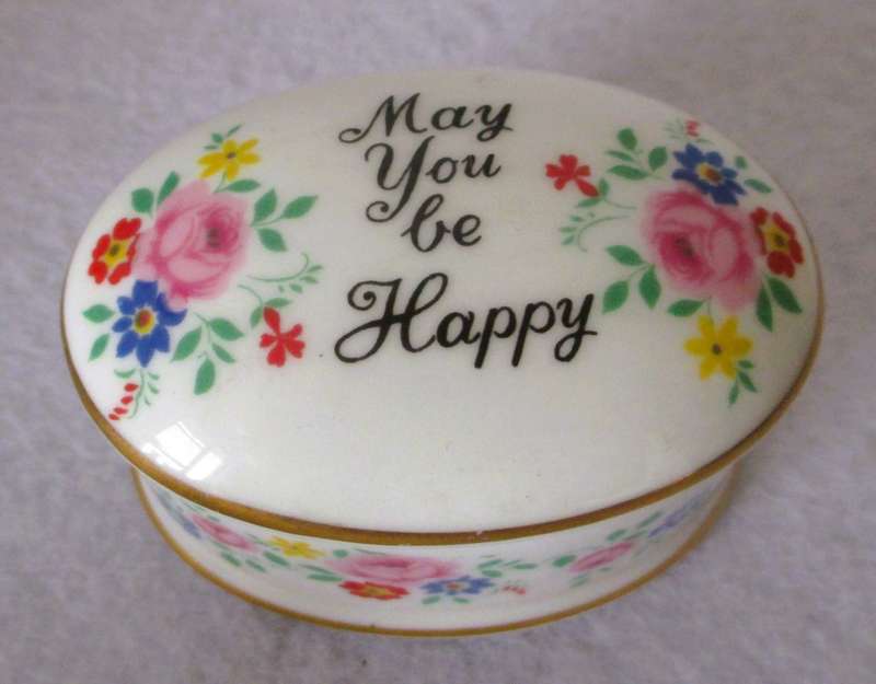 Vintage Crown Staffordshire Floral Oval Trinket Dish May you be happy . Spotless.60x40x45mm