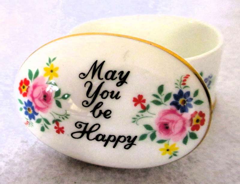 Vintage Crown Staffordshire Floral Oval Trinket Dish May you be happy . Spotless.60x40x45mm
