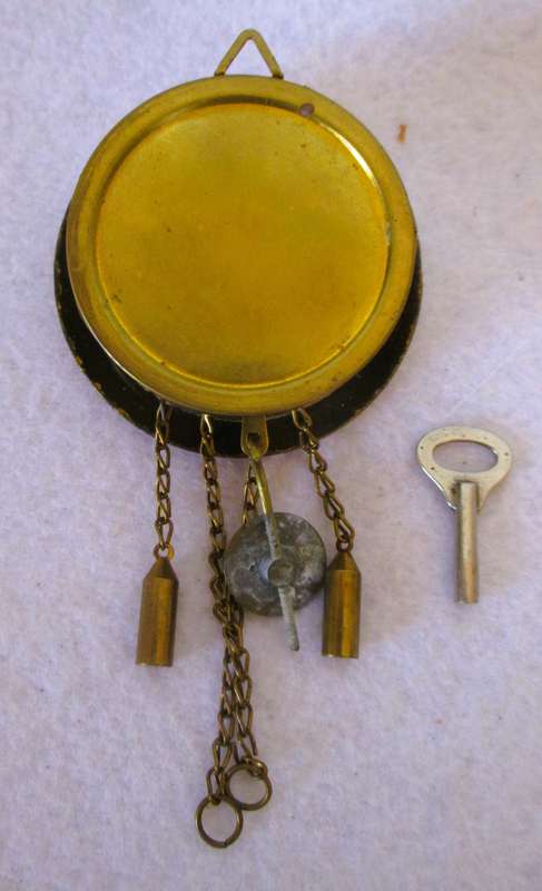 Vintage Wintermantel Germany Mini Porcelain Enamel Face Wall Clock with Key. Overwound. Photo scale.