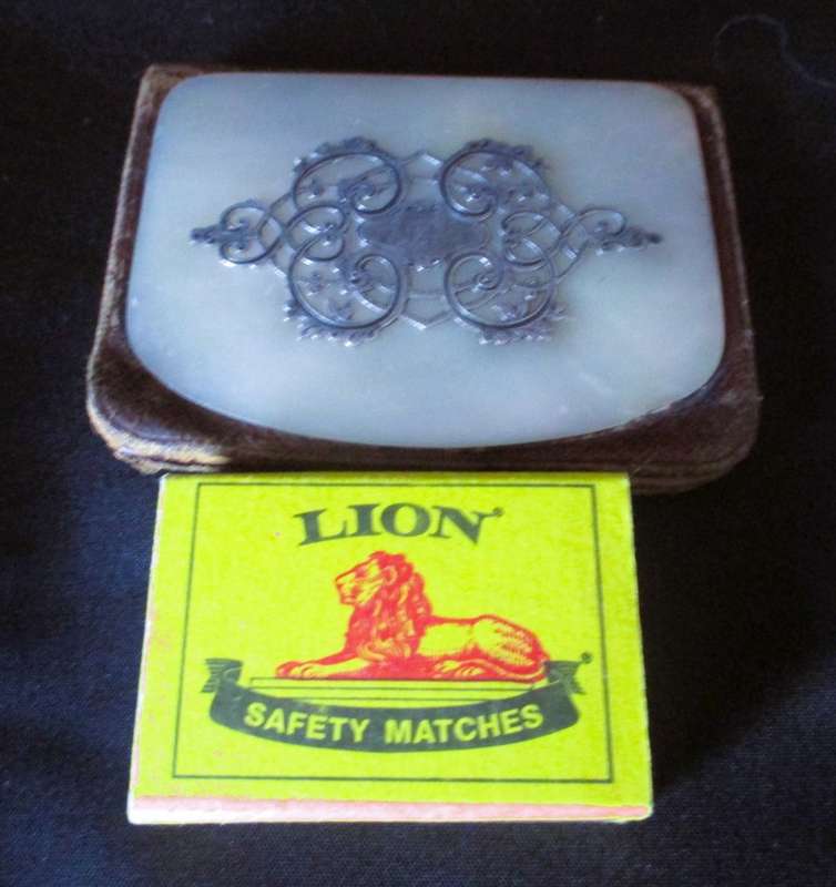 Antique 18th Century leather wallet with mother of pearl shell and silver embossed.