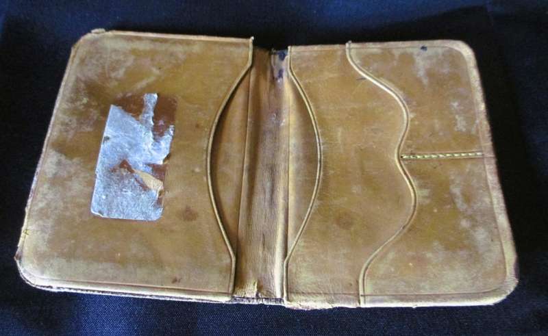 Antique 18th Century leather wallet with mother of pearl shell and silver embossed.