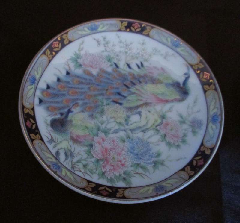Two Japanese Toyo Decorative Plate Peacock Design, 100mm diameter.
