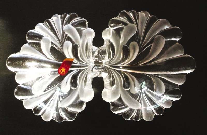 Walther Glass - Hors d`oeuvre set - art deco style double leaf tray - Crystal Germany.  In Box.
