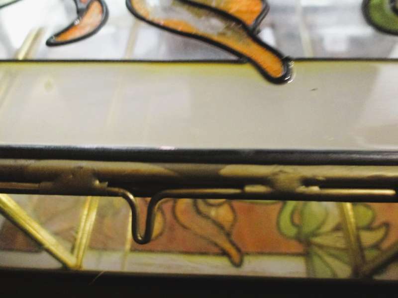 Stained glass with brass finish Cabinet. Back mirror. Lovely Vintage item. 28x24cm In box.